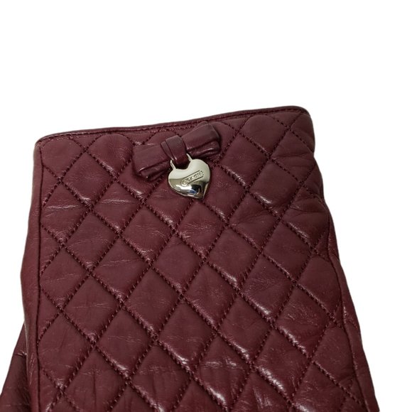 Coach burgundy leather merino wool lined quilted gloves . size 8 - Picture 2 of 6